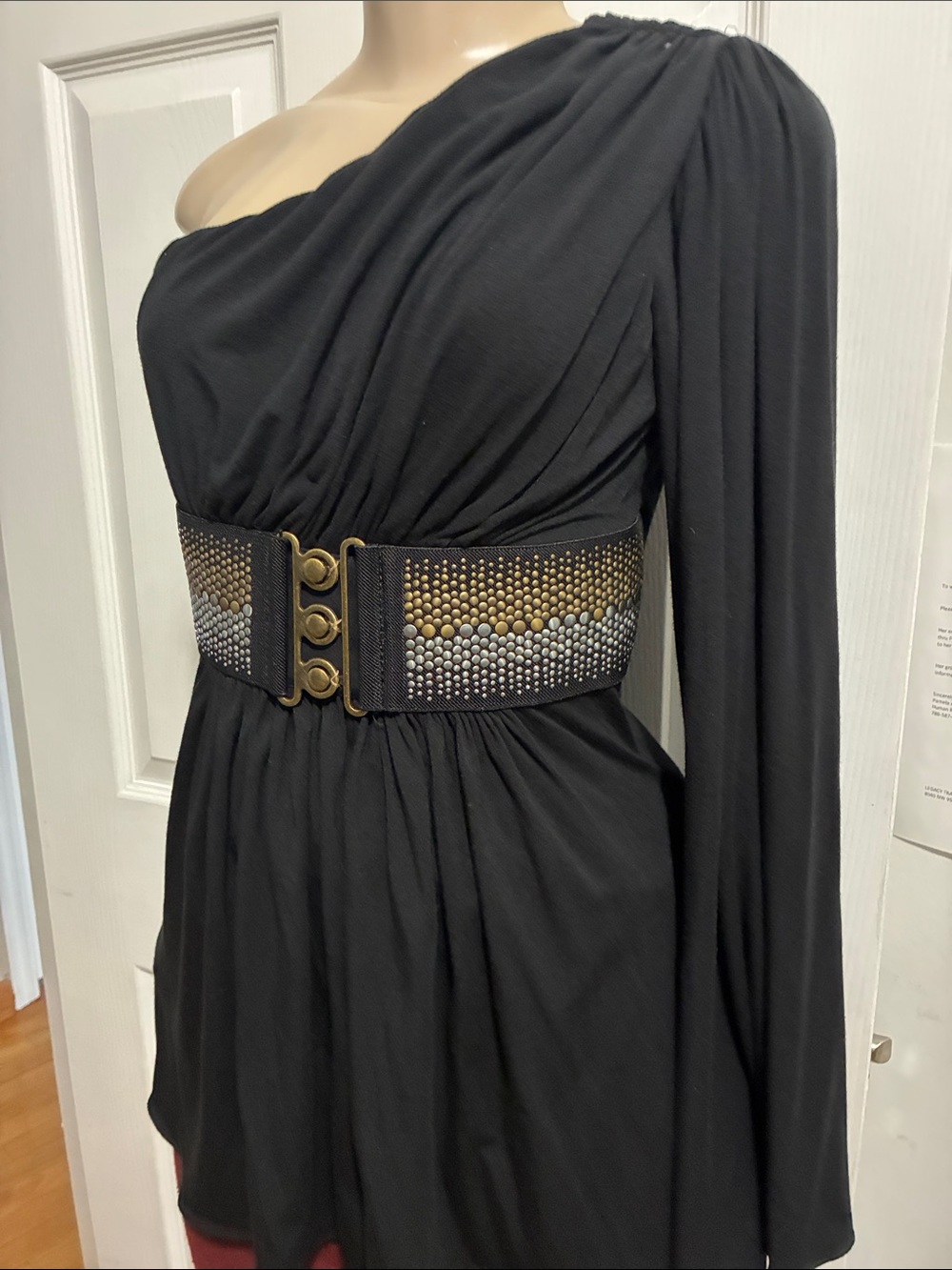 Sky One-Shoulder Black Blouse with Embellished Belt dress - Picture 16 of 17